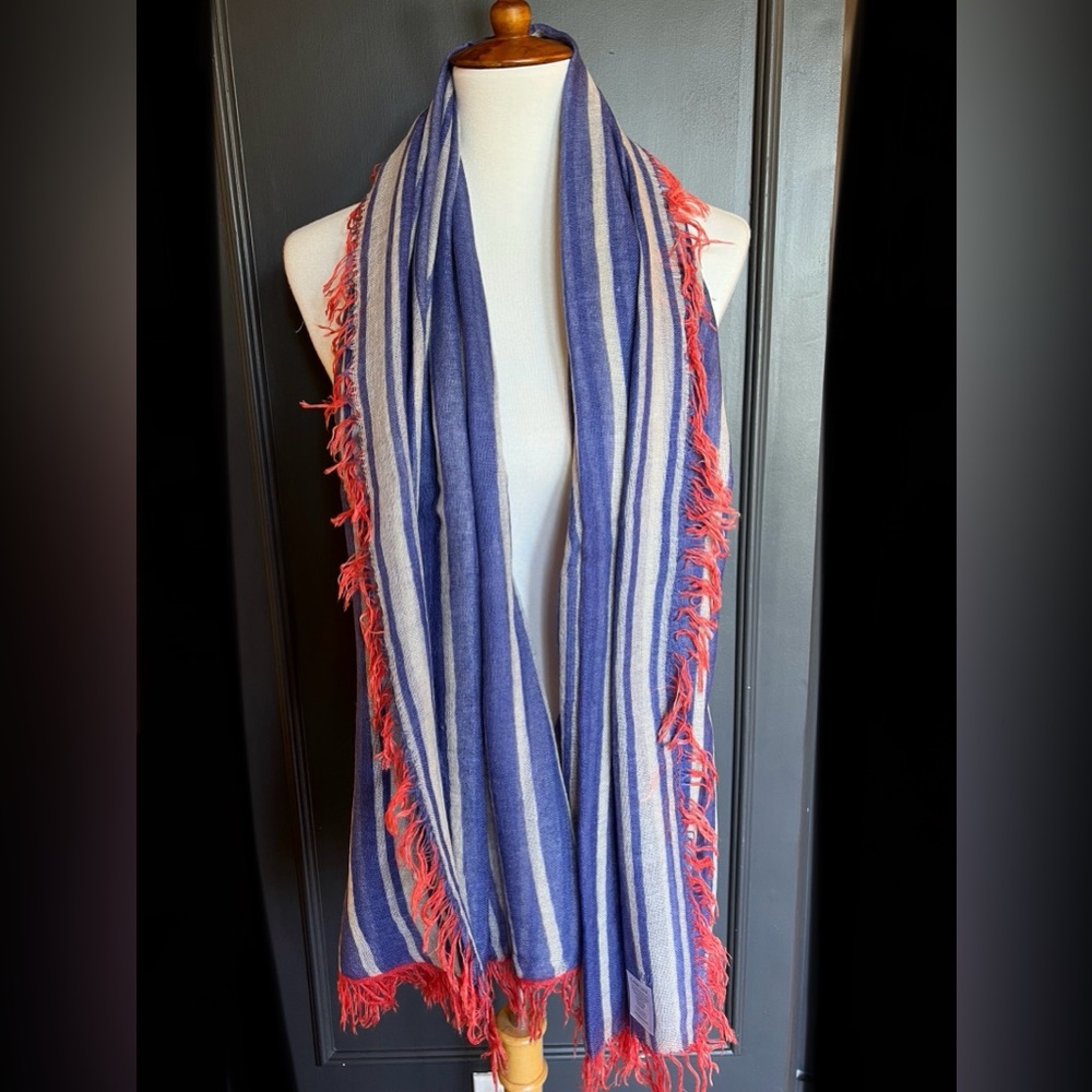 New Auth Chan Luu Striped Cashmere and Silk Scarf Color: Ultramarine